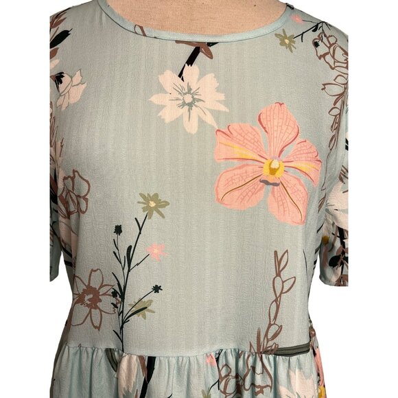 Lt Blue Floral Dress Small Midi Pocket Lightweight Oversized Boho Chic - Picture 2 of 12